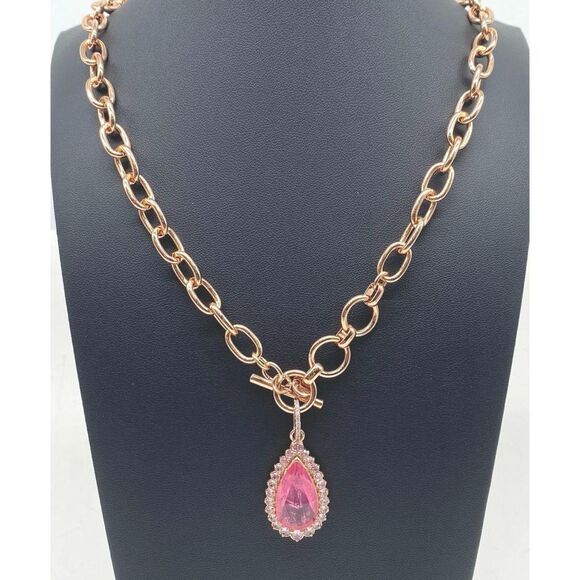 Bomb Party Jewelry - Bomb Party Rose Gold Tone Resort Wear Oceanic Love Pink Topaz Necklace